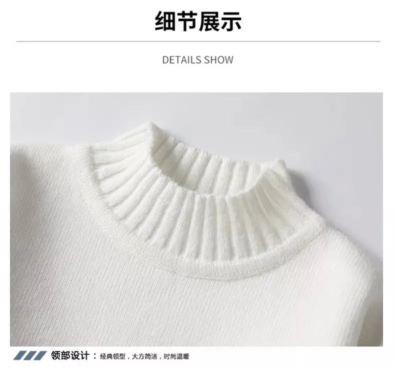 New Winter Men Mock Neck Turtlenecks Pullovers Fleece Warm Knitted Sweaters Good Quality Male Solid Outwear Casual Sweaters 3XL.