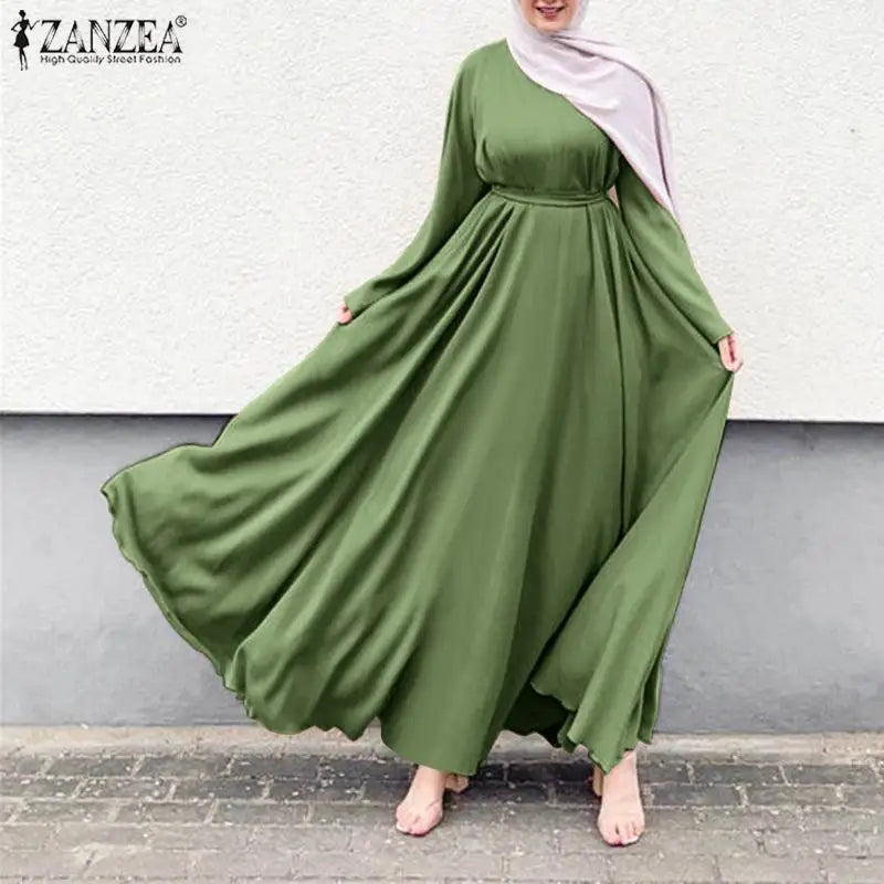 Frauen Lerisure Muslimischen Lange Kleid Übergroßen Vestidos ZANZEA 2023 Sommer Frühling Flare Ärmeln Soild Weibliche Türkische Robe Abaya.