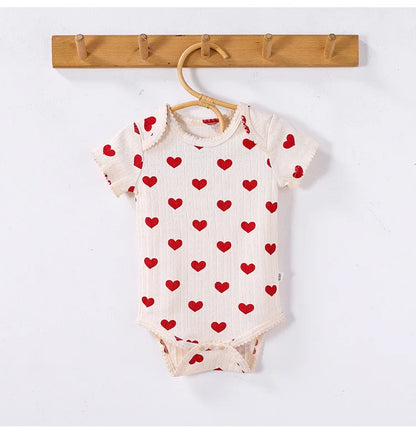0-24M Baumwolle Baby Mädchen Strampler Herz Druck Nette Prinzessin Body Sommer Neugeborenen Kind Baby Kleidung Kurzarm outfit