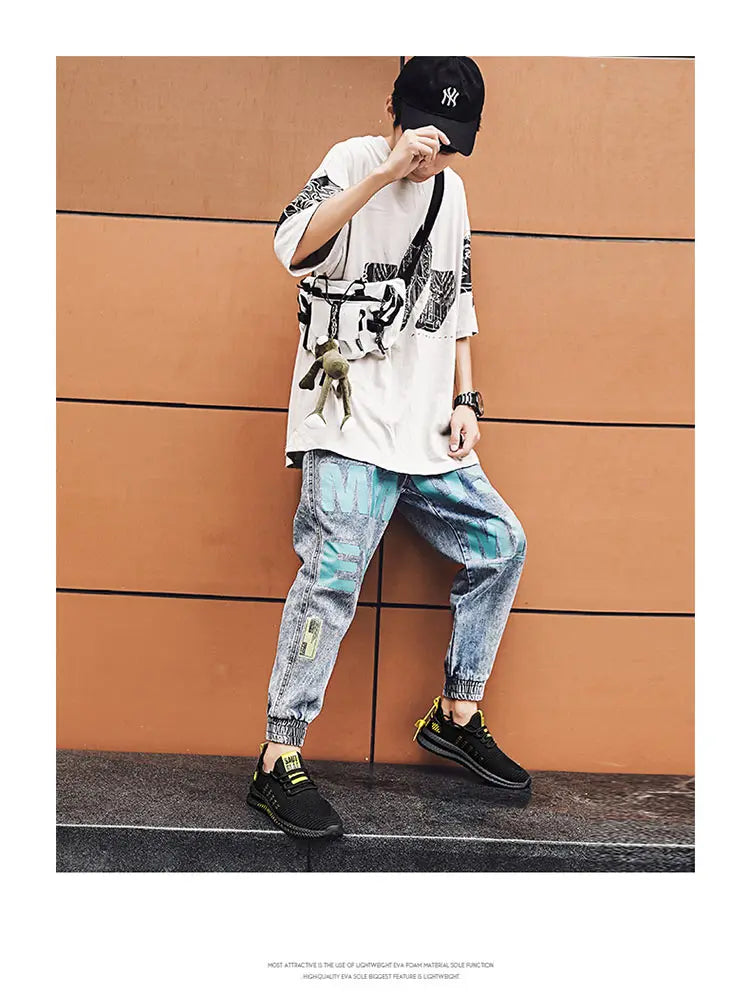 Men's sneakers lace-up flying woven through casual shoes vulcanized lightweight flat comfortable running shoes plus size 48.