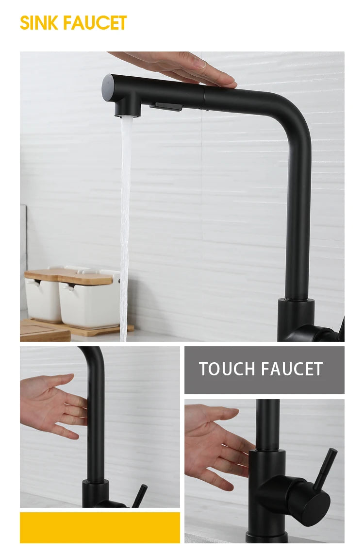 7 Word Touch on Kitchen Sink Faucets Stainless Steel Hot Cold Pull Out Kitchen Mixer Tap Brushed Nickel Touch Kitchen Faucet