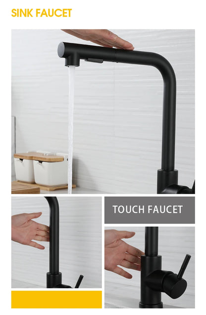 7 Word Touch on Kitchen Sink Faucets Stainless Steel Hot Cold Pull Out Kitchen Mixer Tap Brushed Nickel Touch Kitchen Faucet