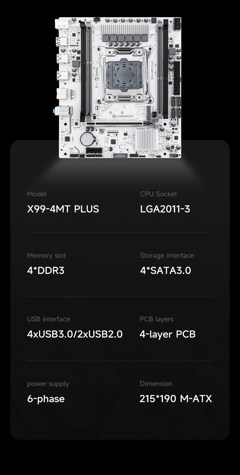 HUANANZHI X99 4MT plus LGA 2011-3 Xeon Motherboard - DDR3 Memory Support NVMe SATA for Gaming & Business Use with TPM2.0.