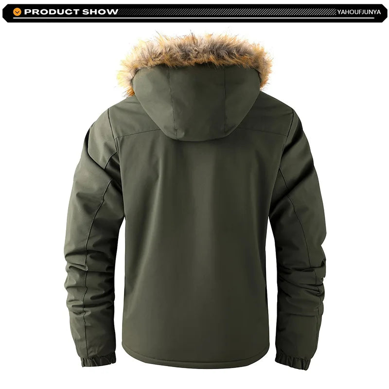 New Winter Men Outwear Fleece Warm Removable Hooded Hiking Jacket Men Outdoor Windproof Casual Fashion Jacket Coat Male Clothing.