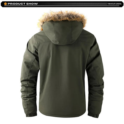 New Winter Men Outwear Fleece Warm Removable Hooded Hiking Jacket Men Outdoor Windproof Casual Fashion Jacket Coat Male Clothing.