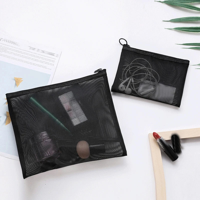1pcs Transparent Mesh Zipper Cosmetic Bag Women Necessary Organizer Fashion Small Large Black Toiletry Bags Makeup Pouch Case