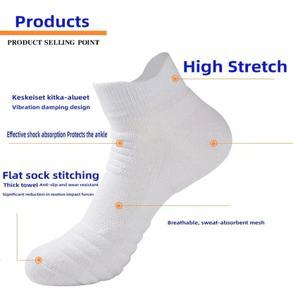 6/3/1 Pairs New Men Sports Running Fitness Flight Short Tube Socks Women's Towel Bottom Basketball Socks Solid Color Black Socks.