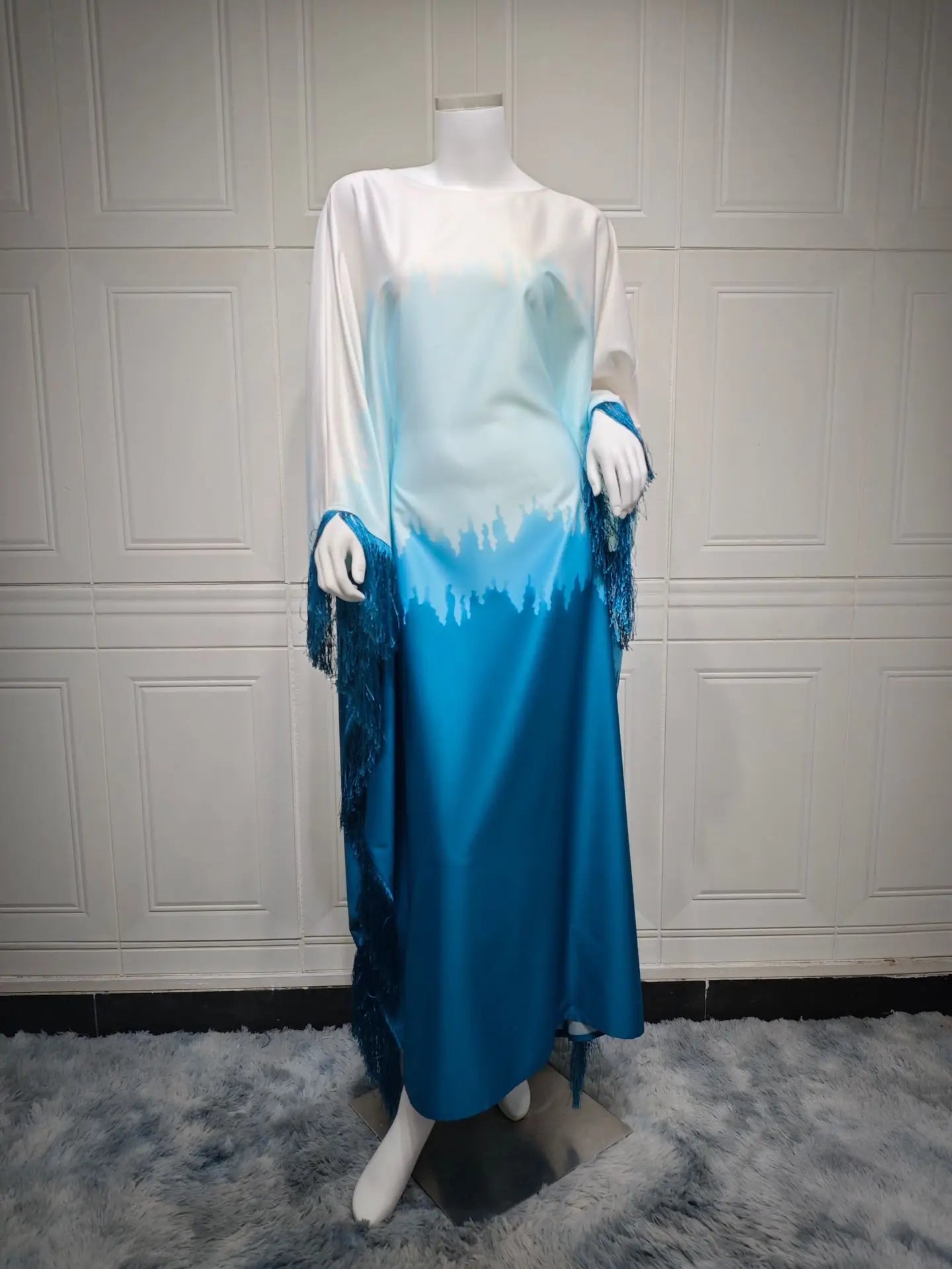 Uni Tassel Gradient Dubai Muslim Abaya For Woman O-Neck Elegant Casual Loose Moroccan Saudi Kebaya Fashion Party Dress 2025