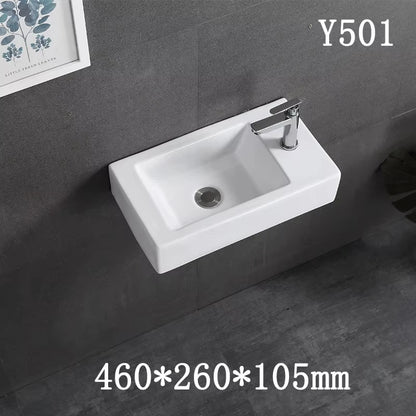 Kompaktes, an der Wand montiertes Keramikwaschbecken – kleines quadratisches Waschbecken, platzsparendes Design für Badezimmer, Balkon oder Waschtisch