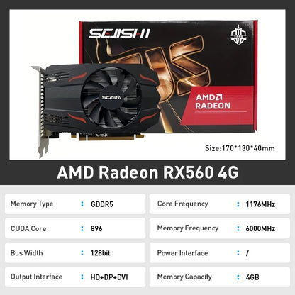 SEJISHI Video Card RX560 4G D5 Graphics Cards 128Bit GDDR5 AMD GPU RX560 4GB Gaming Card placa de video Diy Gaming Computer.