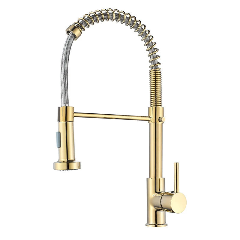 VGX Kitchen Faucet with Pull Down Sprayer Single Handle Mixer for Basin 360° Rotating Spring Style Taps Brass Chrome Gold Black