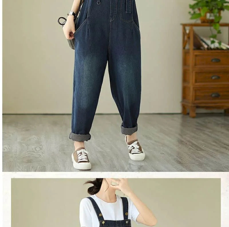Denim Jumpsuits for Women Pocket Design Korean Style Loose Straight Pants One Piece Outfit Women Overalls for Women Playsuits.