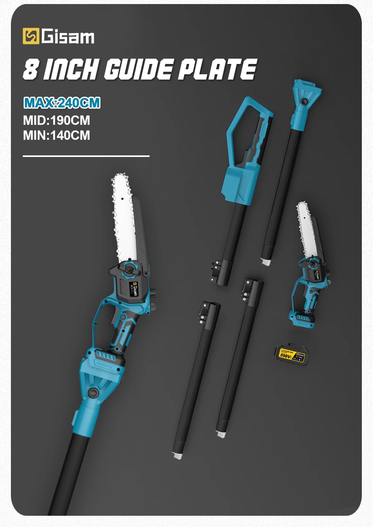 GΣ Bürstenlose Teleskopstange, elektrische Kettensäge, kabellose Hochverschraubungssäge, 2-in-1-Gartenschere für Makita 18 V Akku-Stift