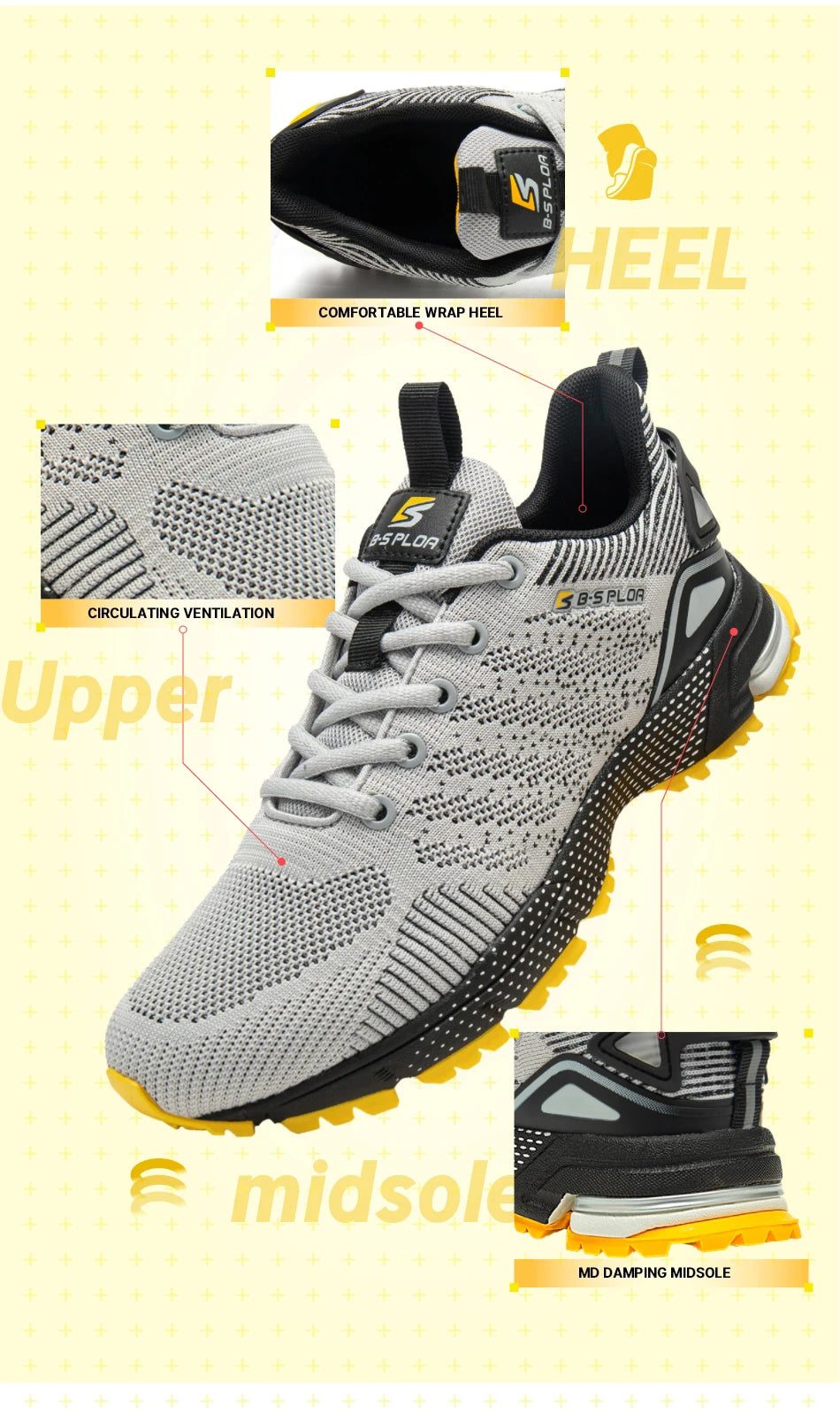 Baasploa Men Running Shoes Lightweight Sport Shoes for Men Mesh Breathable Casual Sneakers Non-Slip Outdoor New Arrival.
