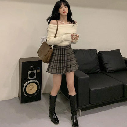 Lucyever Slash Neck Strick pullover Frauen sexy schulter freie Langarm pullover weibliche koreanische elegante verdicken schlanke Pullover Top.