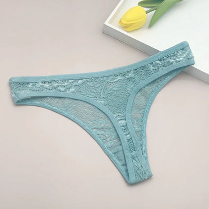 Moonflame 5Pcs Lace Cotton Thongs Underwear Lingerie For Women T-back Ladies Transparent G-string Girls Panties.