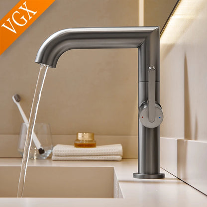 VGX Bathroom Faucets Stainless Steel Basin Mixer Sink Faucet Gourmet Washbasin Tapware Hot Cold Water Tap Brushed Gold Grey