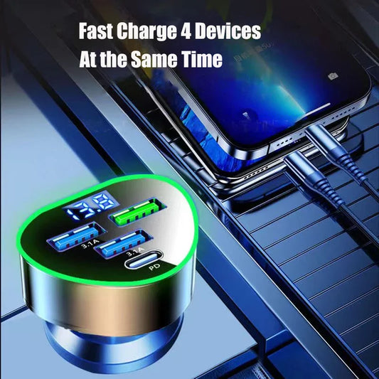UYUXIO USB C Car Phone Charger Super Fast Charge in Car with LED Voltage Display for iPhone Samsung Huawei Oneplus Android Phone.