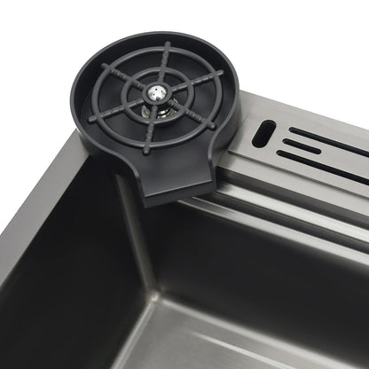 Küchenspüle aus Edelstahl mit ausziehbarem Wasserhahn, Wasserfallspüle mit Digitalanzeige, multifunktionale Küchenspüle für die Arbeitsstation