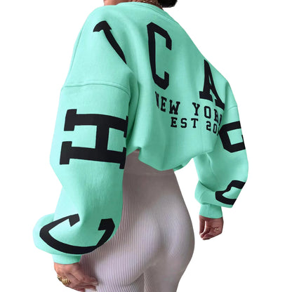 Combhasaki Damen Y2K Grunge Lose Pullover Sweatshirts Brief Drucken Lässige Verdickte Langarm Tops Herbst Hoodie Streetwear