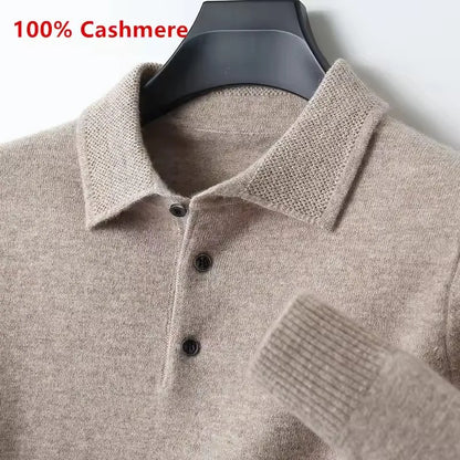 Luxury Men Cashmere Sweater 100% Merino Wool Buttoned Pullover Autumn Winter Polo Collar Knitwear Male Casual Warm Jumper Tops.