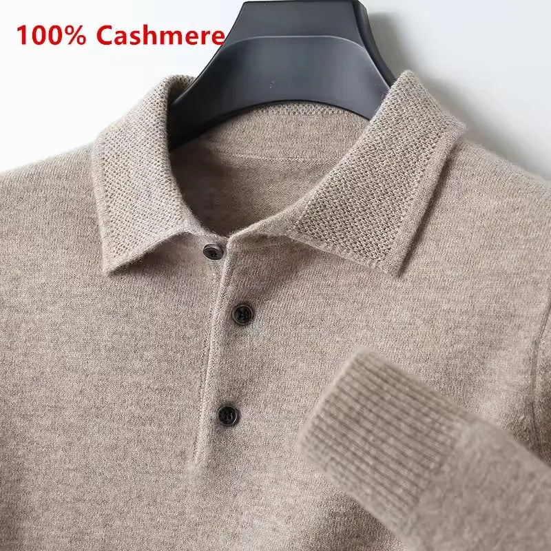 Men's Fashion Cashmere Sweater 100% Merino Wool Pullover Casual Loose POLO Knitted Bottom Shirt Jacket for Autumn Winter.