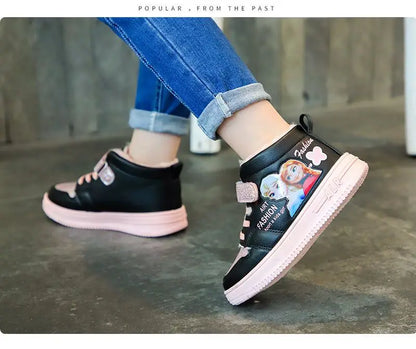 Disney Children Winter Ankle Snow Boots Cartoon Princess Elsa Frozen Pink Casual Shoes For Girls Warm Outdoor Shoes Size 26-37.