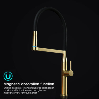 Luxury Brushed Gold Brass Pull Out Kitchen Faucet with Ceramic Cartridge Hot Cold Water Sink Tap Modern High End Sprayer Durable