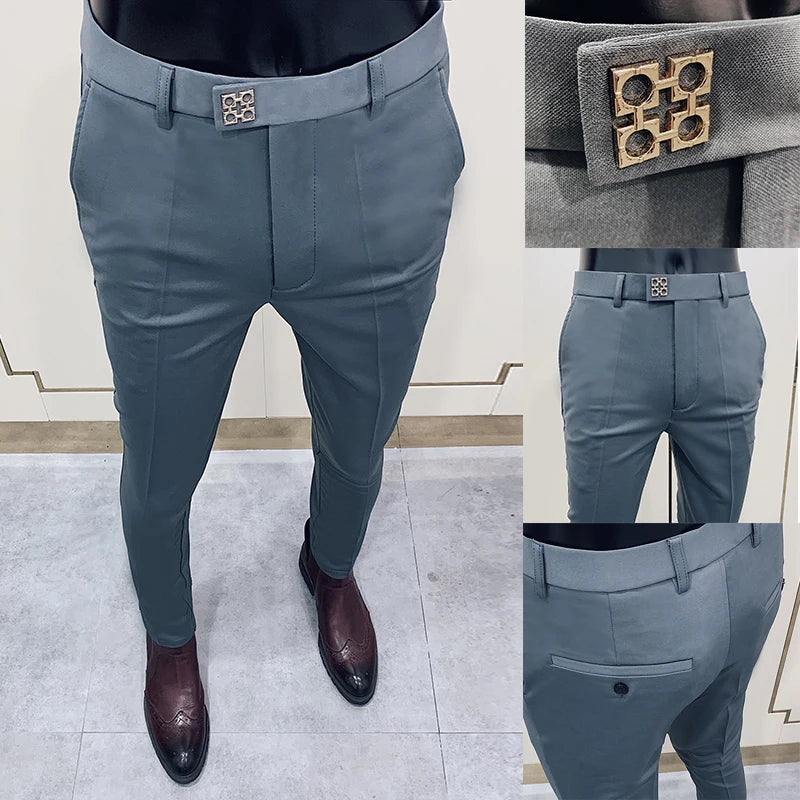 Men Suit Pants Dress Pantalone Hombre Stretch Slim Formal Trousers Calça Masculina Solid Color Casual Pants Fashion Men Clothing.