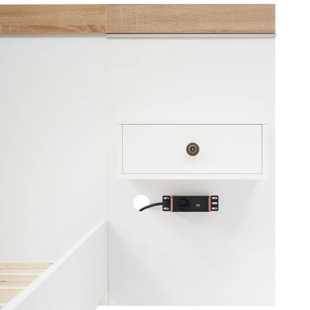 KOMHTOM Doppelbett-Bettkasten mit 2 LED-Nachtkommoden & USB-C-Steckdose, 180 x 200 cm Holzbett inkl (ohne Matratze)