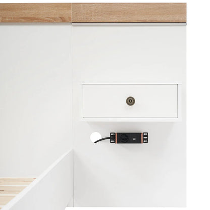 KOMHTOM Doppelbett-Bettkasten mit 2 LED-Nachtkommoden & USB-C-Steckdose, 180 x 200 cm Holzbett inkl (ohne Matratze)