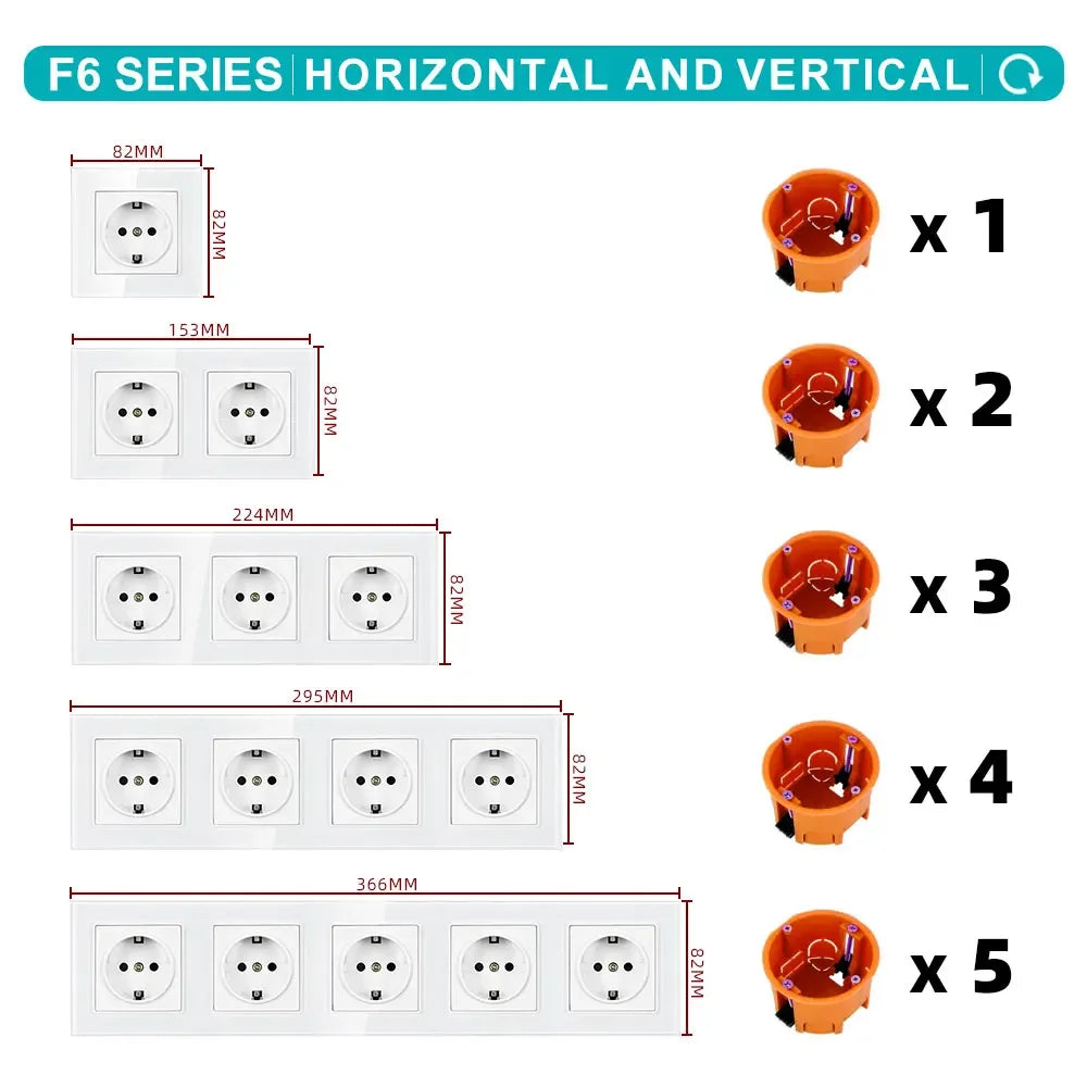 SRAN Französische USB-Wandsteckdose 5 V 2,1 A, Kristall-Hartglasscheibe 16 A 220 V 82 x 82 mm Steckdose Frankreich-Standard mit Abdeckung.