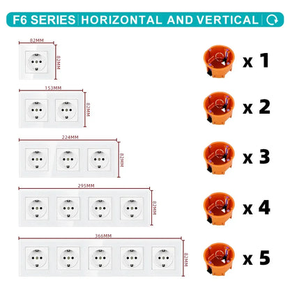 SRAN Französische USB-Wandsteckdose 5 V 2,1 A, Kristall-Hartglasscheibe 16 A 220 V 82 x 82 mm Steckdose Frankreich-Standard mit Abdeckung.
