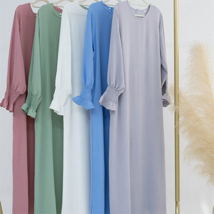 Eid Jersey Solid Modest Under Abaya Dubai 2024 Palestine Women Islamic Clothing Muslim Kaftan Inner Dresses Robe Femme Musulmane.