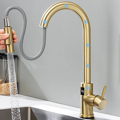 Brushed Gold Digital Kitchen Faucet Shenducs 304 Stainless Steel Hot Cold Kitchen Sink Mixer Tap Sensor Touch on Kitchen Faucet