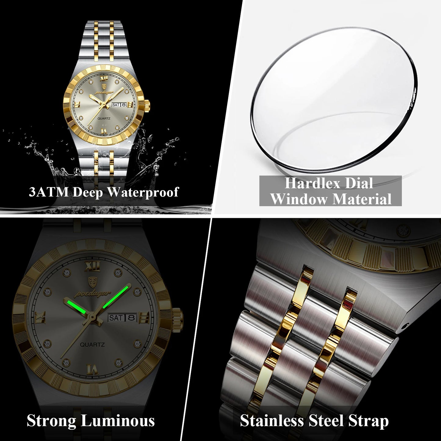 POEDAGAR Luxury Original Ladies Watch Luminous Waterproof Week Date Woman Wristwatch Stainless Steel Women Quartz Watches Female.