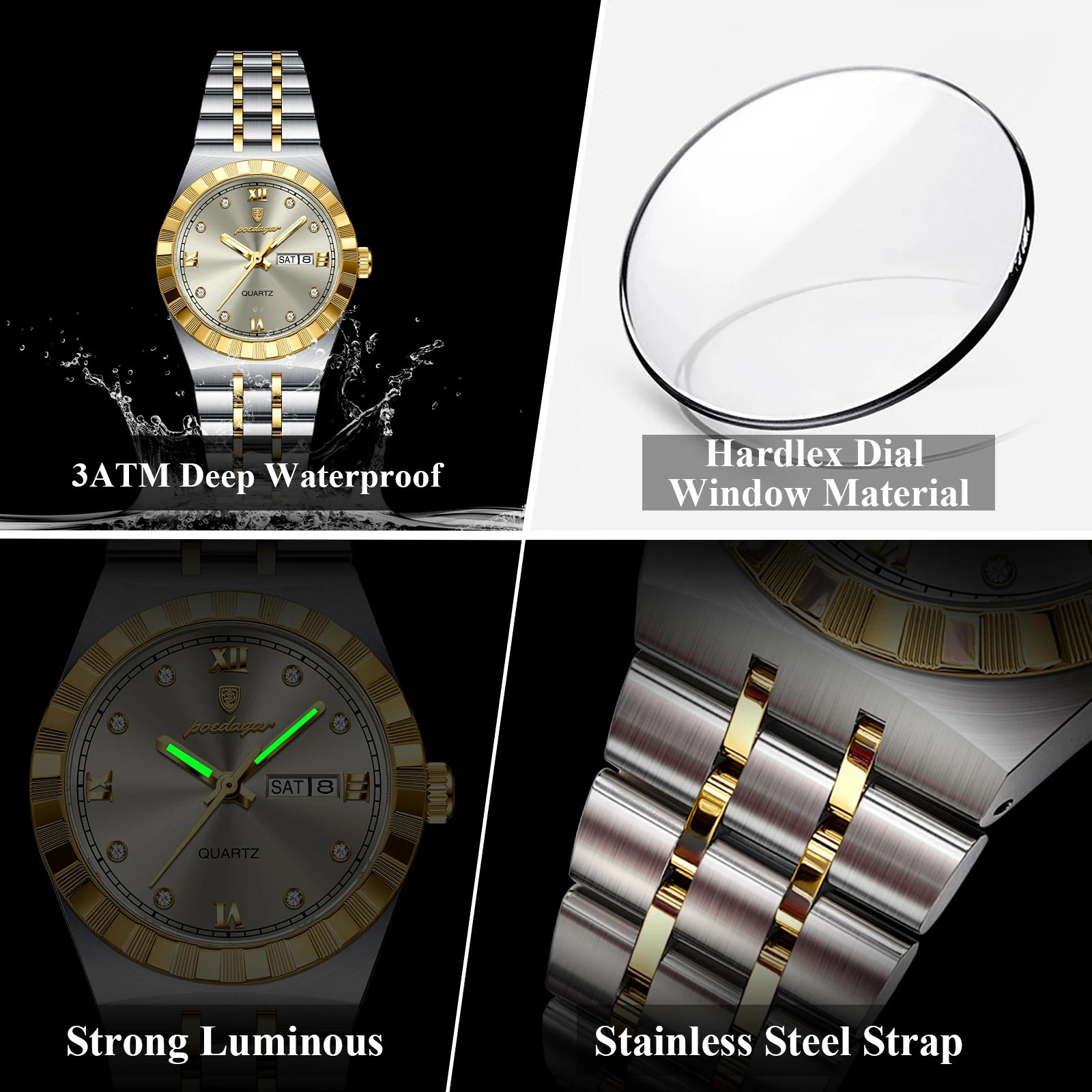 POEDAGAR Luxury Original Ladies Watch Luminous Waterproof Week Date Woman Wristwatch Stainless Steel Women Quartz Watches Female.
