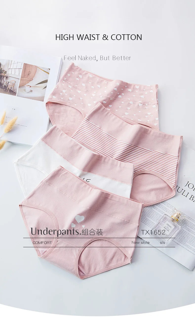 4Pcs Plus Size M-5XL Panties Women Cotton High Waist Slimming Underwear Seamless Girls Briefs Sexy Female Breathable Lingerie.