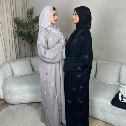 Eid 2025 New Embroideried Abaya Kimono Dubai Luxury Cardigan Muslim Party Kaftan Robe Abayas for Women Turkish Islamic Clothing.
