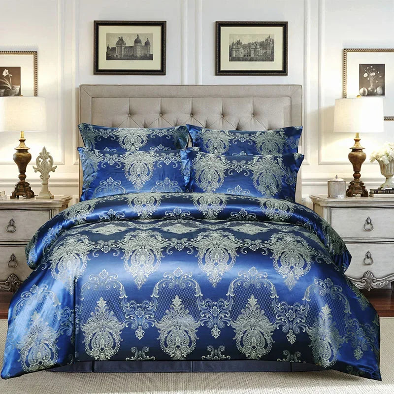 European Satin Jacquard Duvet Cover Set High Quality Smooth and Skin Friendly Comforter Cover Set Summer Bedding Kit for Adults