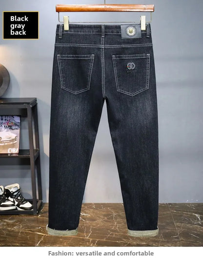 Zerrissene, reguläre, schmale Passform, gerade Jeans, bequem, lässig, Herbstmode, Denim-Hose, klassische, dünne Vintage-Unisex-Herren-Stretchhose.