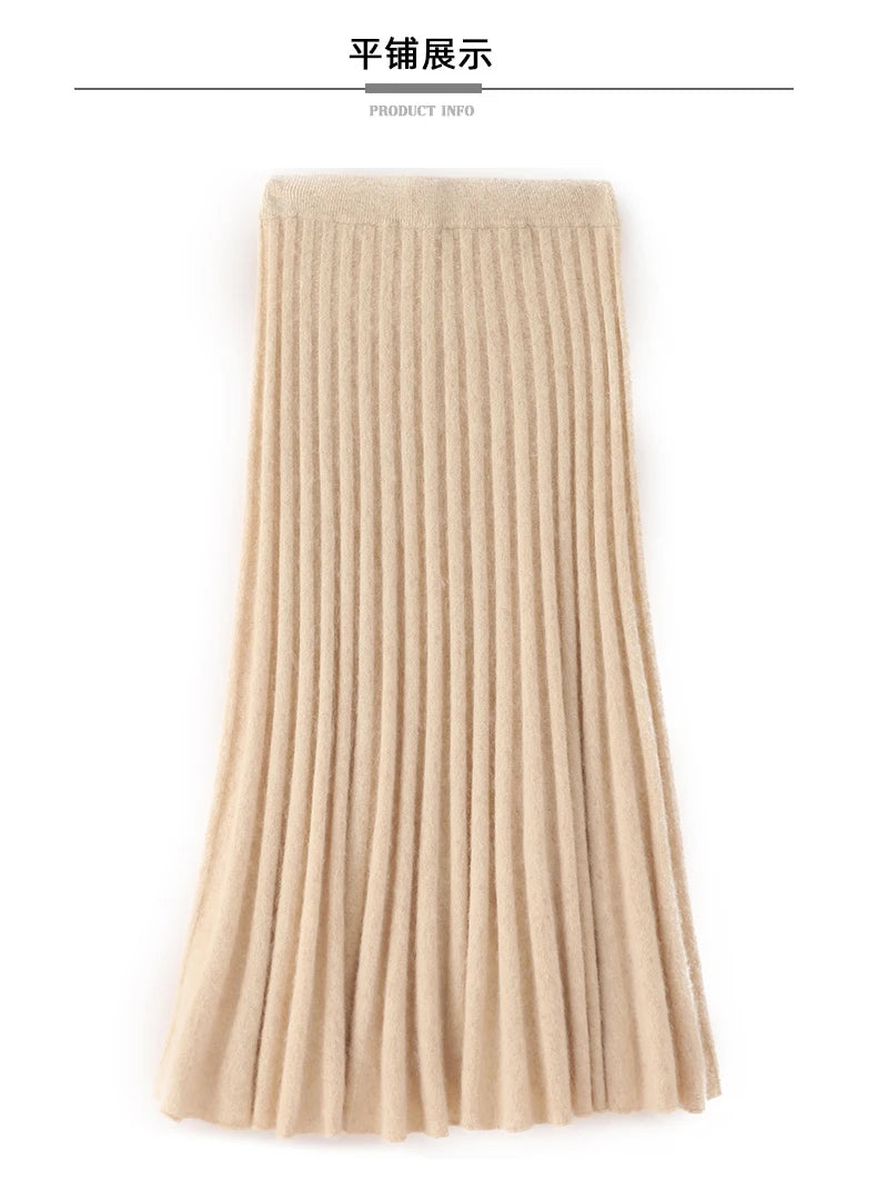 Autumn And Winter Fashion Mink Cashmere Mid Length High Waist Skirt For Women, Knitted Umbrella Skirt, Fashionable Pleated Skirt