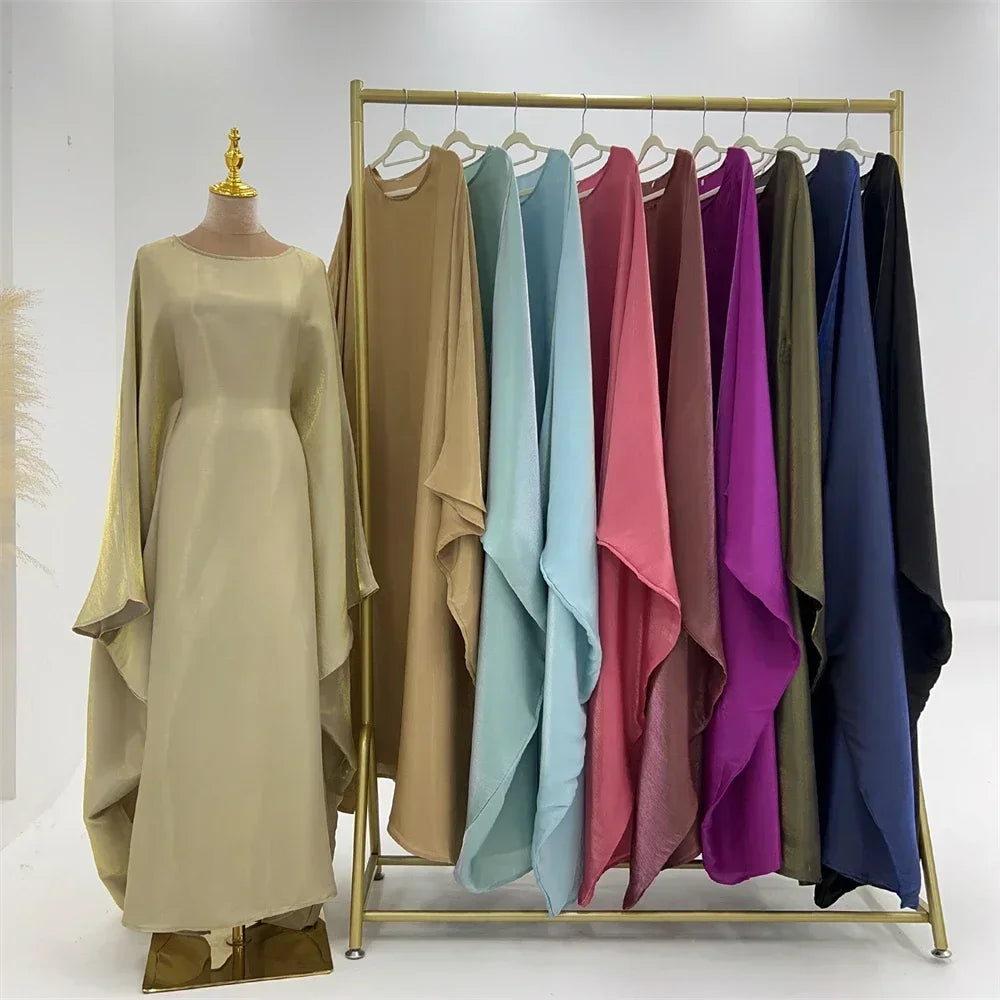 Summer Butterfly Batwing Satin Shiny Abaya Dubai Luxury 2024 Islam Muslim Maxi Kaftan Dress Kebaya Abayas for Women Vestidos.