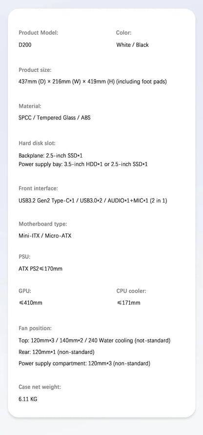 JONSBO D200 MATX Case (Column-Free Curved Sea View/240 Radiator/ATX Power Supply/Digital Display/Type-C Gen2 10Gbps+)