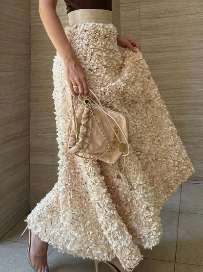 Bornladies Winter Red Fashion Long Petal Skirt Women's Design Inspired Evening Gown Elegant Lady Unique High Waisted Skirt