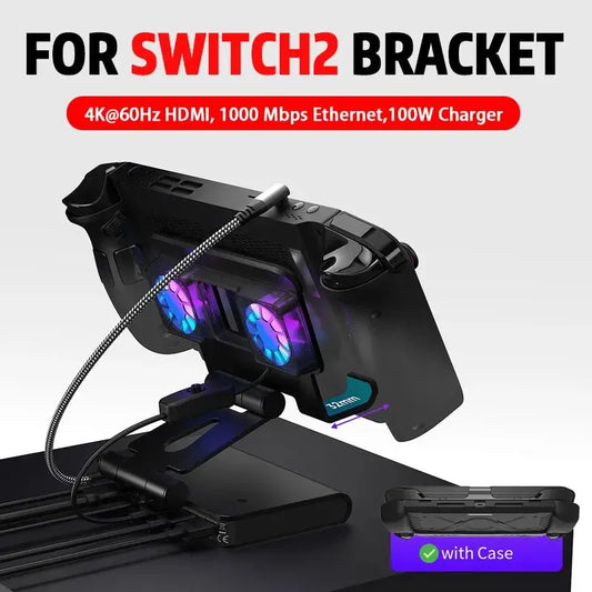 6 In 1 Rgb Dual Fans Docking Station for Rog Ally Steamdeck Game Console Dock Adjustable Height Dock Bracket with Hdmi 4K 60Hz.