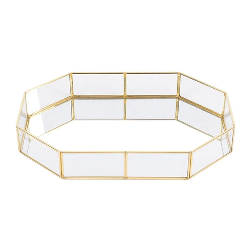 Storage Glass Storage Tray Home Kitchen Golden Tray Simple Jewelry Cosmetic Decoration Retro Copper Tea Storage Trays.