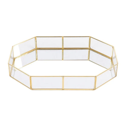 Storage Glass Storage Tray Home Kitchen Golden Tray Simple Jewelry Cosmetic Decoration Retro Copper Tea Storage Trays.