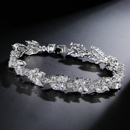 ZAKOL Luxury AAA Cubic Zirconia Wedding Bracelets for Women High Quality White Gold Color Leaf Charm Bracelet Bangles