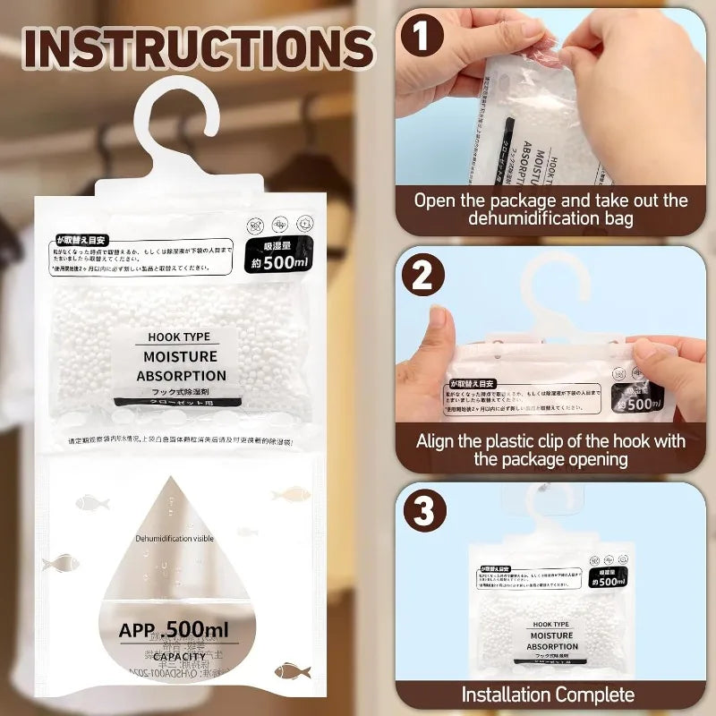 5/10Pcs Moisture Absorber Hanging Bag Wardrobe Antihumidity Bags Anti Damp Mildew Drying Bag Closet Dehumidifier Humidity Packs.